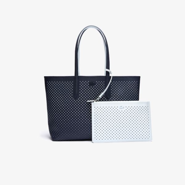 Lacoste Anna Removable Pouch Perforated Reversible Tote Dámské - Totes Tmavě Tmavě Blankyt / Bílé |